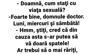 BANCUL ZILEI | Doamnă, cum stați cu viața sexuală?