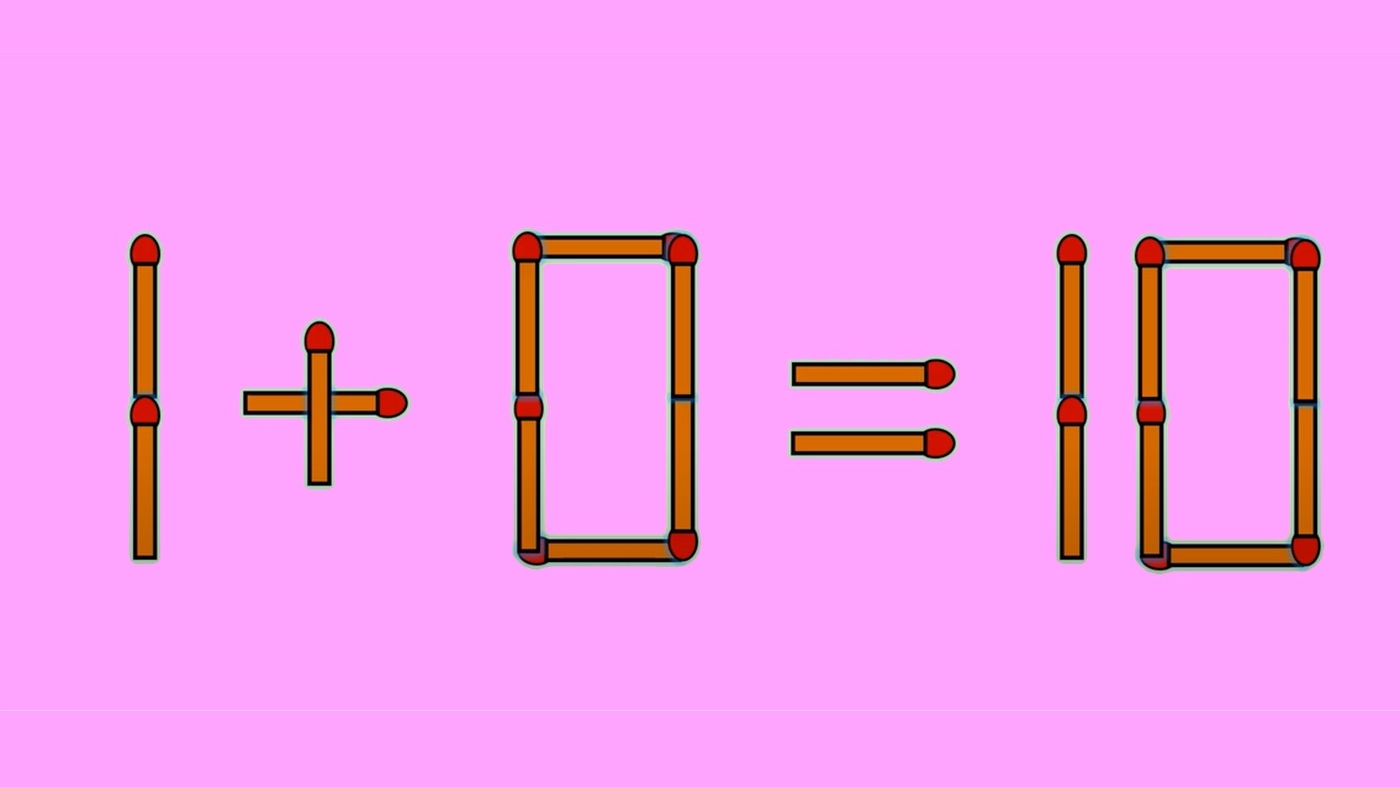 TEST IQ | Mutați un singur chibrit, pentru a corecta 1 + 0 = 10