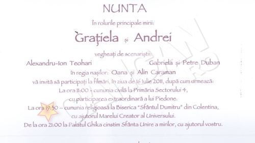 Andrei Duban si Gratiela sunt inventivi!  Au facut invitatii la nunta sub forma de generic de film!