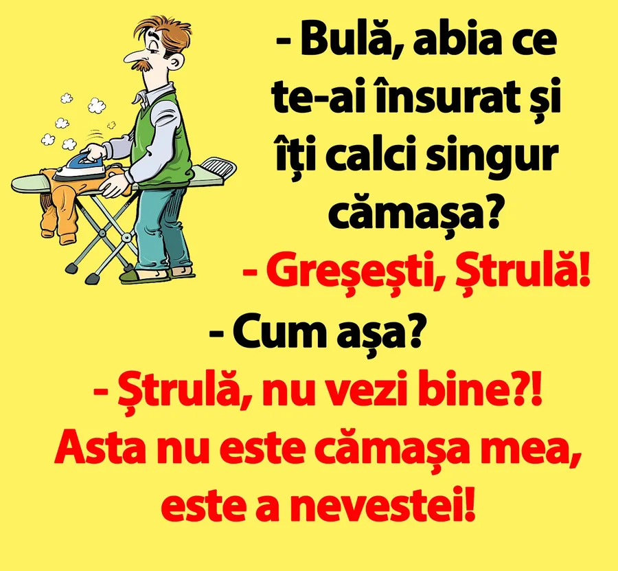 BANC | "Bulă, abia ce te-ai însurat și îți calci singur cămașa?"