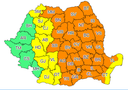Vremea rea pune stăpânire pe România! Cod portocaliu de furtuni și grindină, în mare parte din țară
