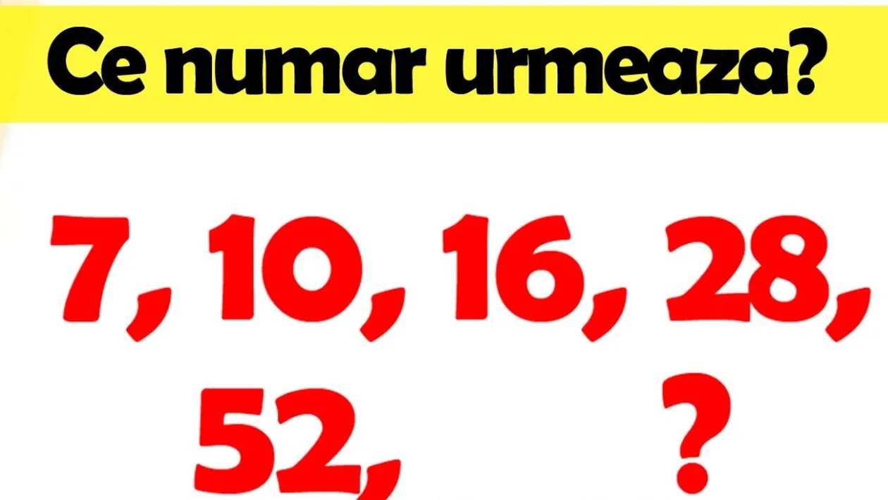 Test IQ. Tu știi ce număr urmează în seria: 7, 10, 16, 28, 52? Doar geniile ghicesc