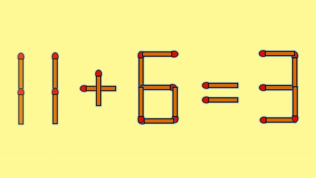 Test de inteligență | Mutați un singur chibrit pentru a corecta 11 + 6 = 3