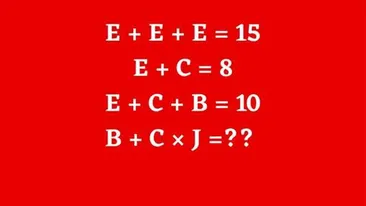 Test de inteligență | Cât este E + C x J, dacă E+E+E=15, E+C=8 și E+C+B=10?