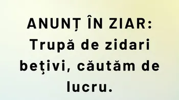 BANC | Anunț la ziar: „Trupă de zidari bețivi, căutăm de lucru”