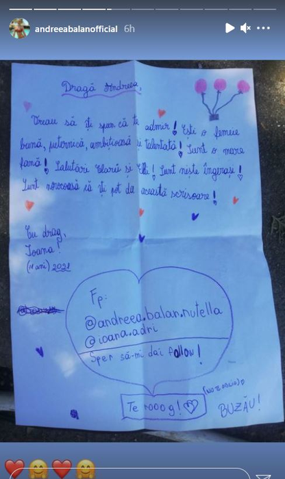 Aceasta este scrisoarea impresionantă primită de talentata artistă de la o elevă care are vârsta de 11 ani © Instagram Stories