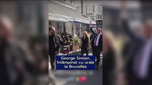 George Simion, primit cu entuziasm de românii din Bruxelles. Au ieșit în stradă „să îl vadă pe viitorul președinte”