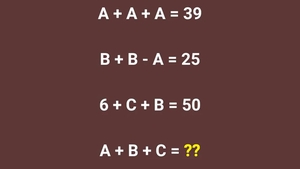 Test IQ exclusiv pentru genii | Dacă A+A+A=39, B+B-A=25 și 6+C+B=50, cât fac A+B+C=?