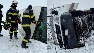 Un microbuz s-a răsturnat pe drumul București-Giurgiu. A fost activat planul roșu: 16 pasageri trăiesc un coșmar