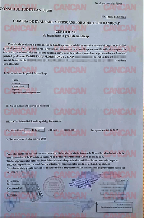 Certificatul de handicap al lui Ionuț de la Moinești