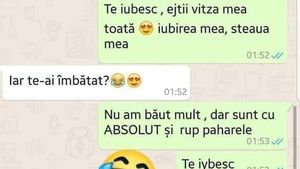 Banc| "Te iubesc, ejtii vitza mea, toată iubirea mea". "Iar te-ai îmbătat?"