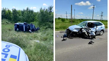 Dubă a jandarmeriei, implicată într-un accident grav pe DN6. Șoferul vinovat a făcut infarct la volan. FOTO