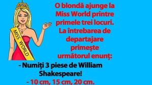 BANCUL ZILEI | O blondă ajunge la Miss World. La întrebarea de departajare primeşte următorul enunţ