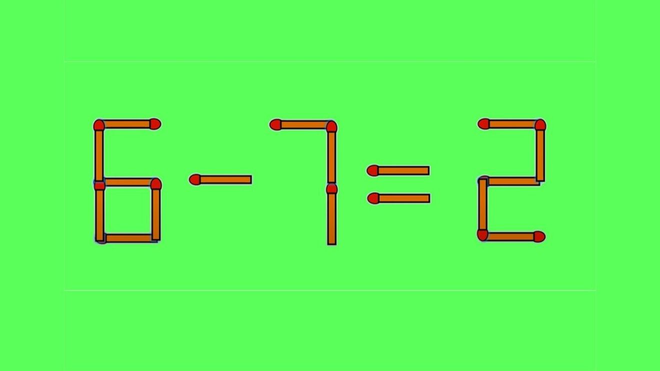 TEST IQ | 6-7=2 este greșit. Corectați egalitatea, mutând un singur chibrit!