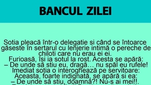 BANC | Soția pleacă într-o delegație și, când se întoarce, găsește în sertar o pereche de chiloți care nu erau ai ei