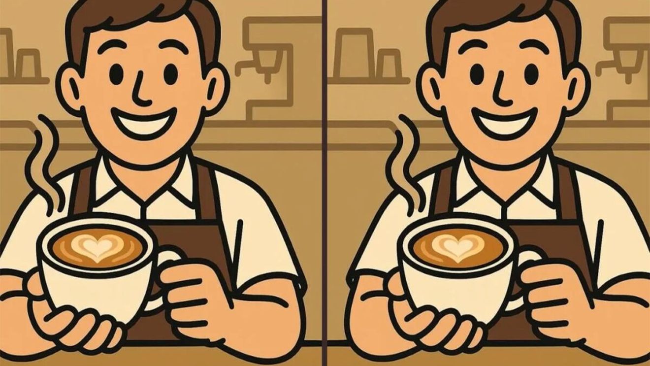 Test de logică | Acești 2 barista par identici, dar nu sunt. Găsiți toate cele 3 diferențe!