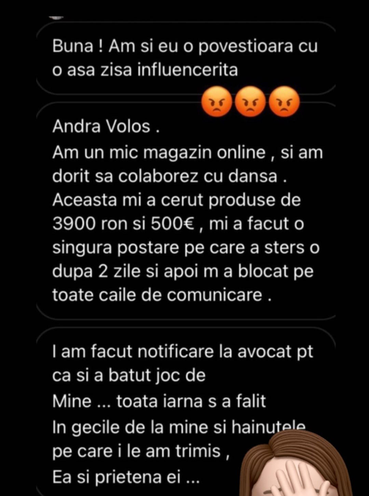 Conversația dintre Andra Voloș și tânăra care o acuză că nu a respectat barterul /  Sursă foto: CANCAN