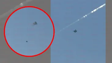Încă o dronă a pătruns în România! Momentul în care avionul F-16 o doboară a fost filmat