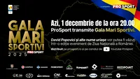 GALA MARI SPORTIVI, transmisă de ProSport de Ziua Națională a României de la ora 20:00. David Popovici şi alte nume uriaşe vor putea fi văzute într-o ediție eveniment de 1 Decembrie
