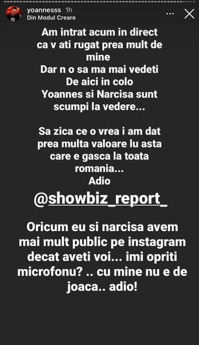 Yoannes a răbufnit după ce i-a fost tăiat microfonul în direct, la TV: “N-o să mă mai vedeți! Cu mine nu e de joacă!”