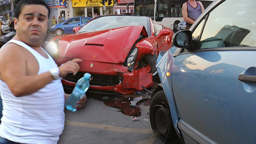 Momentul în care Adrian Minune și-a distrus bolidul într-un accident rutier în București