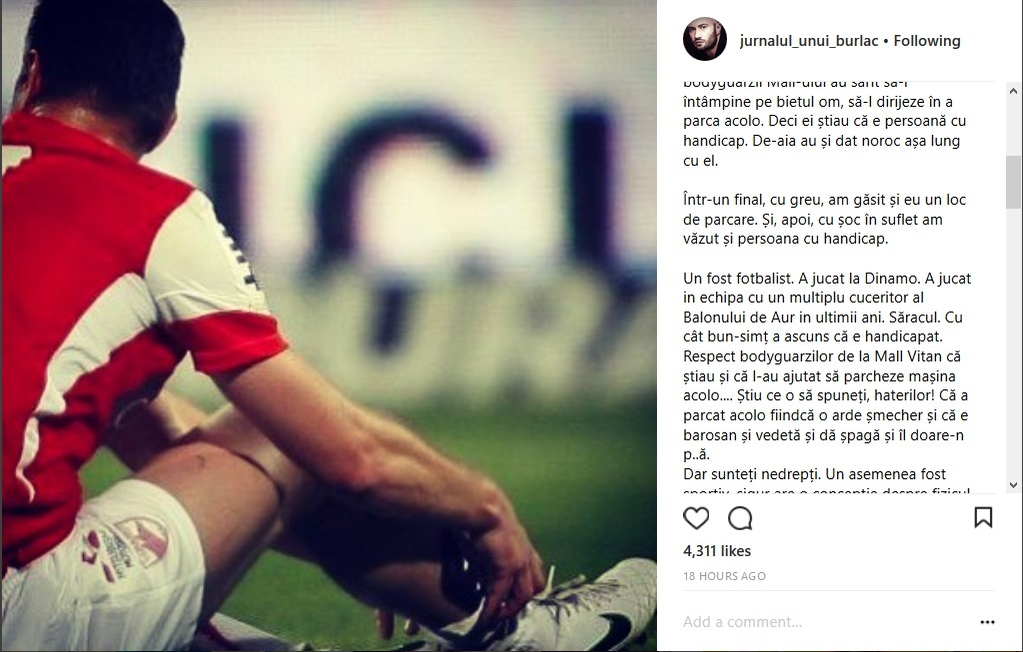 Mihai Bendeac, mesaj acid pentru un fotbalist celebru, după ce şi-a parcat bolidul pe locul destinat persoanelor cu handicap: „A jucat la Dinamo. Sigur are o concepţie despre fizicul uman, un respect…”