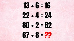 TEST IQ | Dacă 13+6=16, 22+4=24, 80+2=82, atunci cât face 67 + 8 = ?