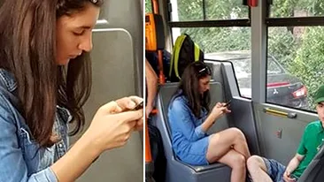 Jandarmerița Ștefania, fotografiată în autobuz într-o rochie foarte scurtă! Ce s-a văzut pe picioarele ei