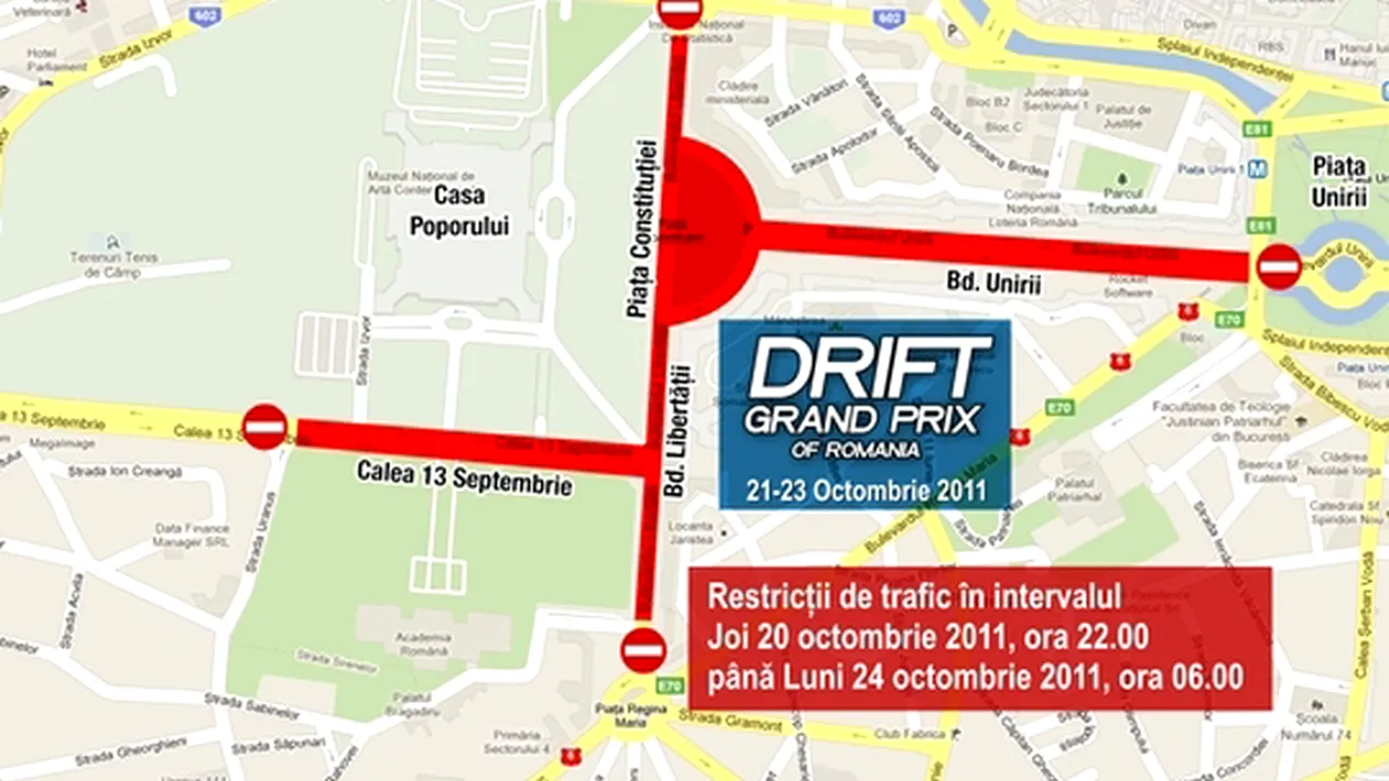 De joi, se blocheaza traficul in centrul Capitalei. Vezi ce strazi sunt afectate din cauza Drift Grand Prix of Romania