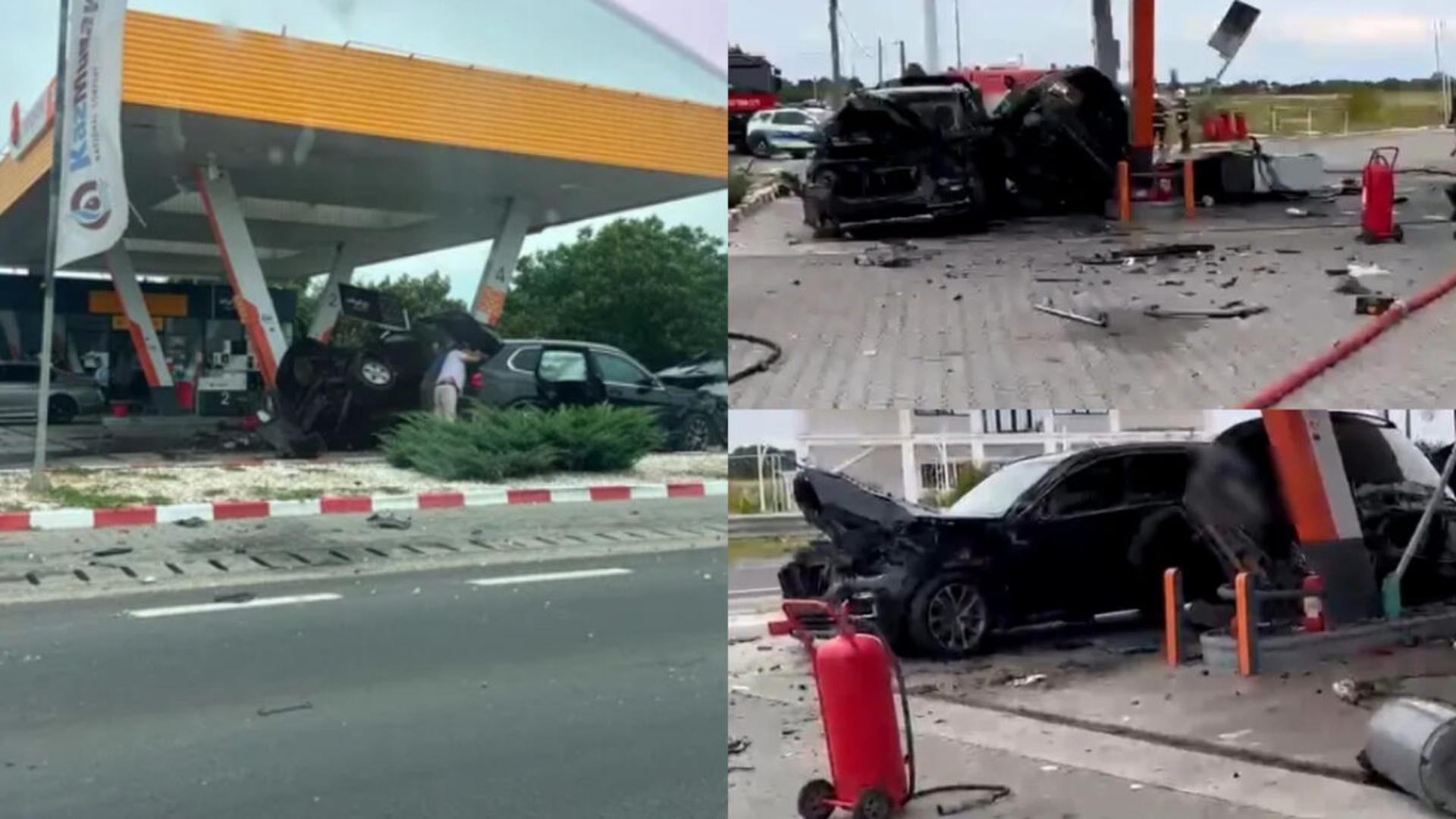 Accident grav în Dolj! Două mașini s-au izbit și au fost proiectate într-o stație de carburanți