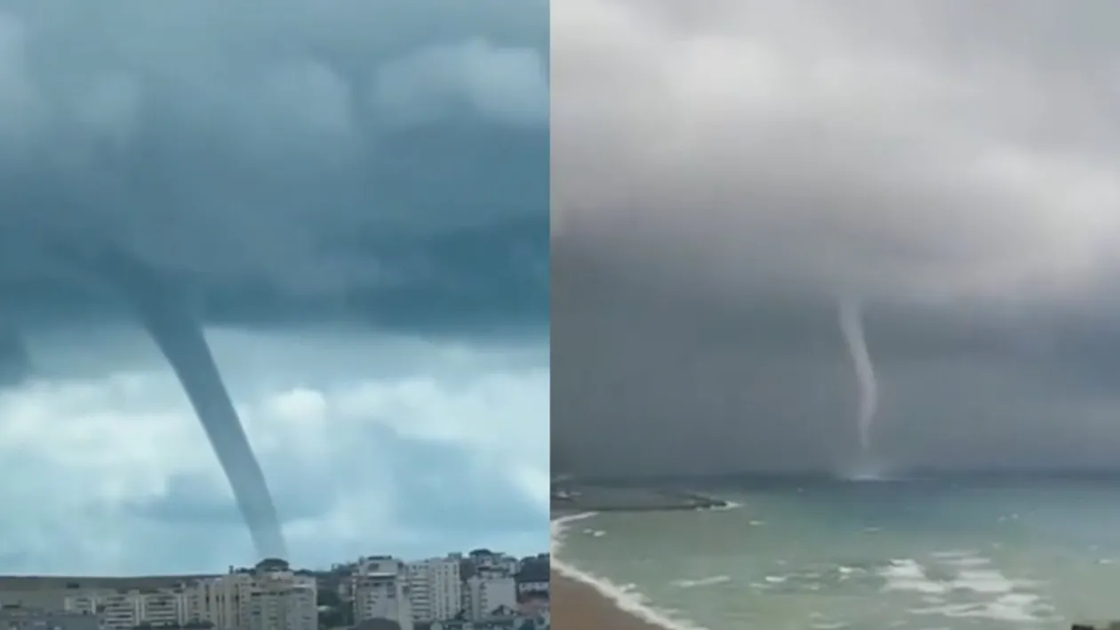Fenomen meteo periculos, format în Marea Neagră! Tromba uriașă a ajuns pe uscat