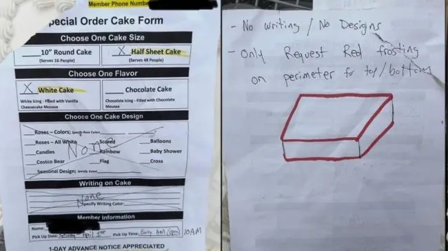 "Fără scris, fără desene, doar cu glazură roșie pe margini!" Ce tort a primit clientul, de fapt