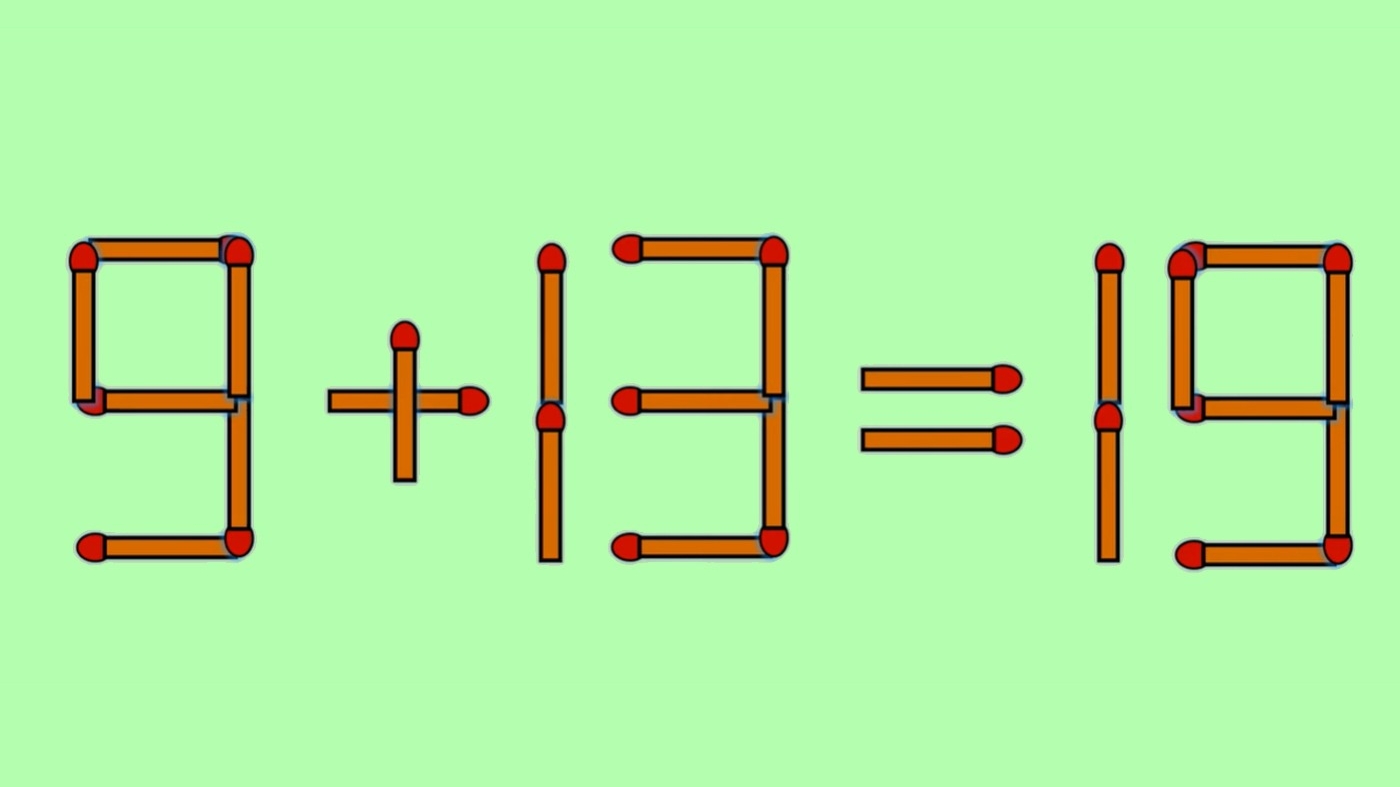 Test IQ cu chibrituri | Mutați un singur băț, pentru a corecta 9 + 13 = 19