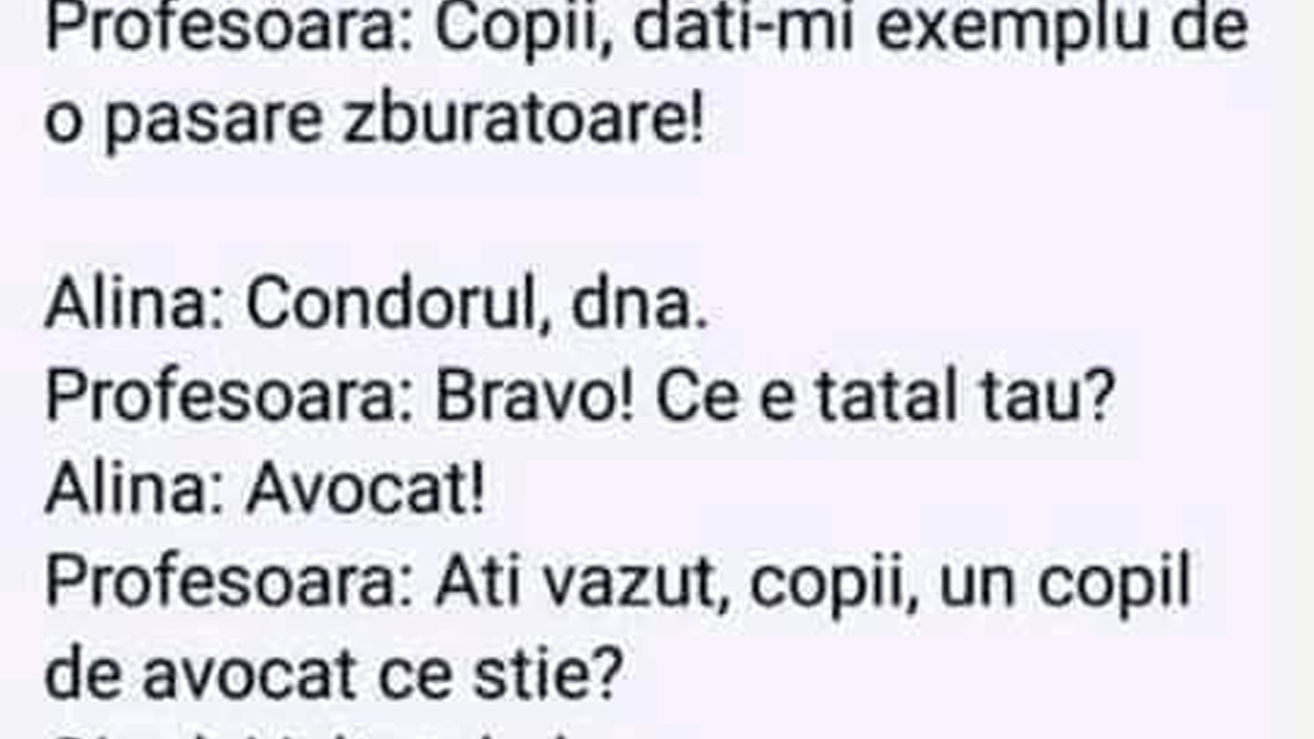 BANCUL ZILEI | "Copii, dați exemplu de o pasăre zburătoare!" Ce a răspuns Bulă