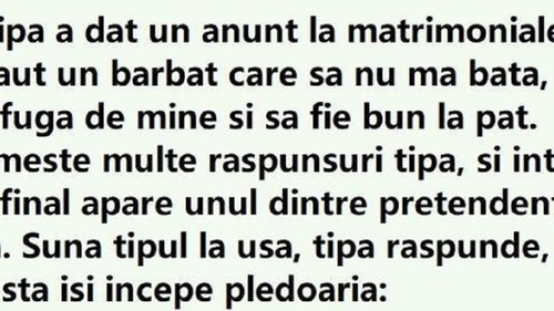 BANC | Anunț la matrimoniale: ”Caut un bărbat care să nu mă bată, să nu fugă de mine și să fie bun la pat”