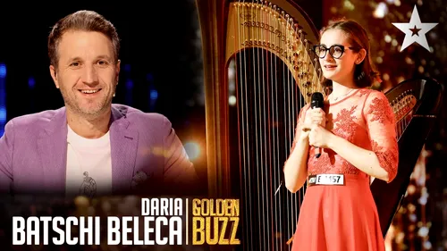 Daria Batschi i-a impresionat pe jurați și a primit al cincilea Golden Buzz. Cine este ”fata cu harpa”