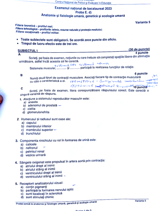 Subiectele la Anatomie (partea I)