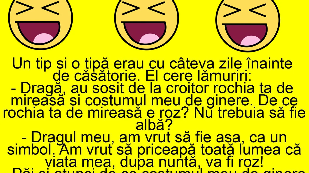 BANC | Discuție cu câteva zile înaintea nunții: Dragă, de ce rochia ta de mireasă e roz?