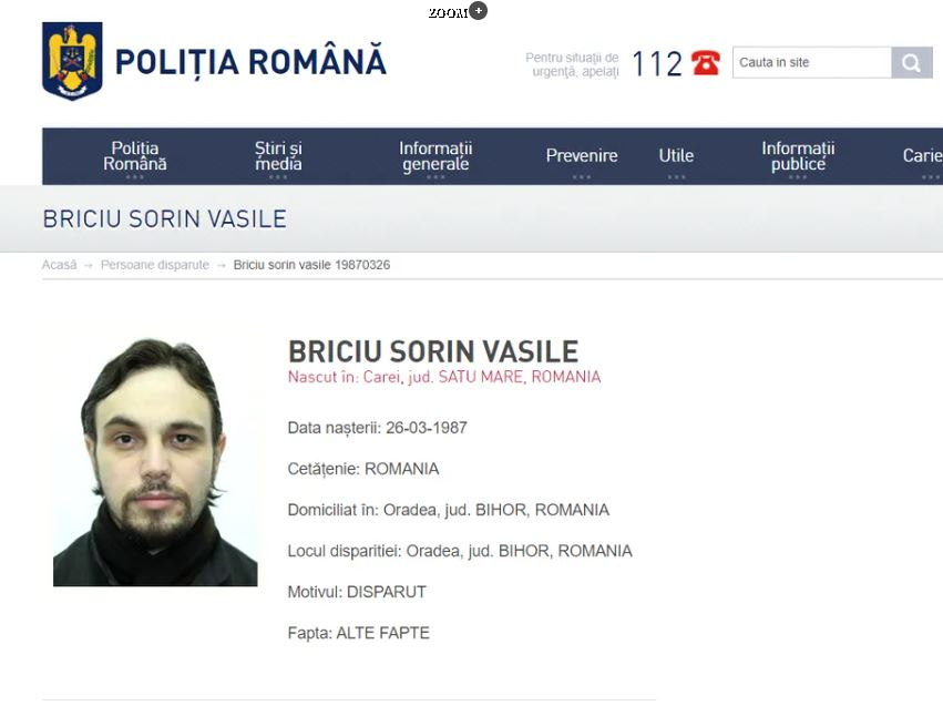 Sorin Vasile Briciu este de negăsit / sursă foto: Poliția Română