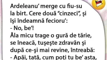 Bancul începutului de săptămână | Ardeleanul merge cu fiu-su la birt: No, be'!