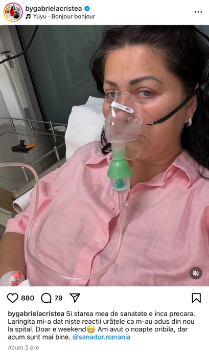 Gabriela Cristea a ajuns pe mâinile medicilor. Sursa foto: Instagram / Gabriela Cristea