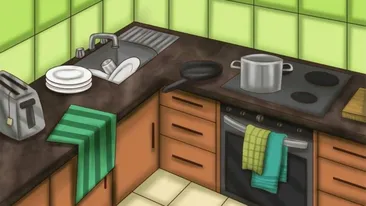 Test de logică | În această poză din bucătărie s-a strecurat o mare greșeală. Ați văzut-o?