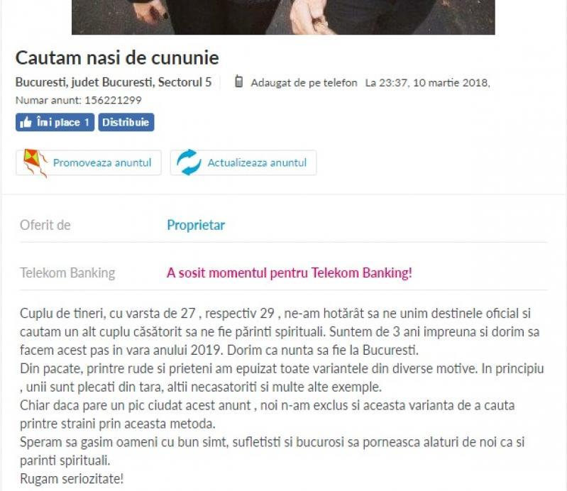 Fabulos! Doi tineri caută nași de cununie pe un celebru site de anunțuri. “Rugăm seriozitate! Sperăm să…”