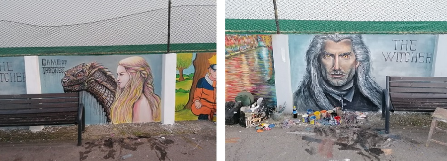 Picturile de pe faleză atrag imediat atenția trecătorilor