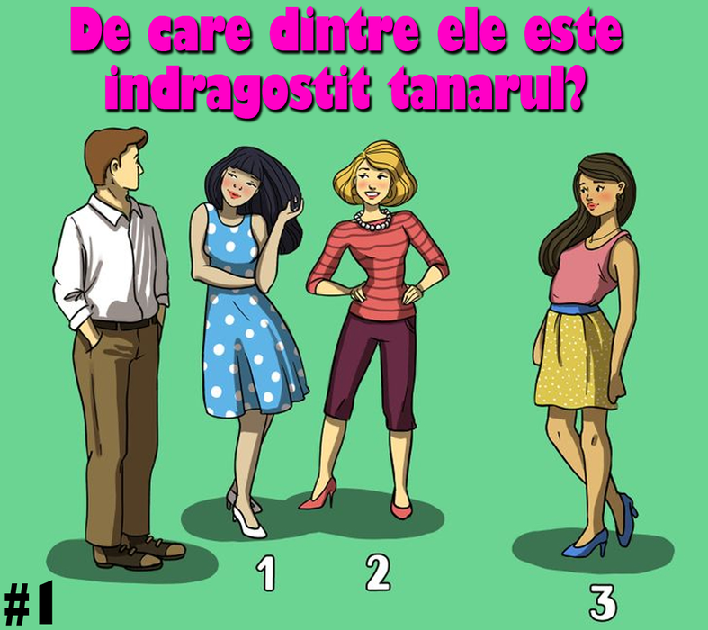 Test de inteligență cu 10 quiz-uri | Primul: De care dintre cele 3 femei e îndrăgostit tânărul din imagine?