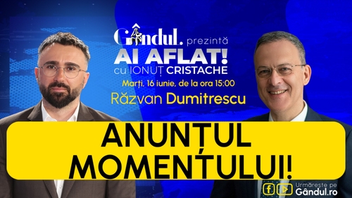 „Ai Aflat! cu Ionuț Cristache” începe marți, 16 iunie, de la ora 15.00, live pe Gândul. Invitat: Răzvan Dumitrescu