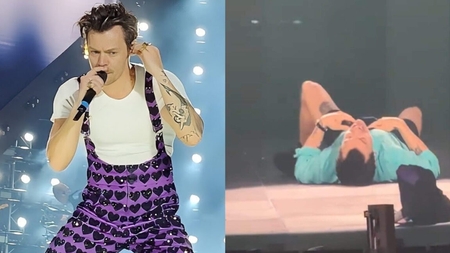 Harry Styles s-a prăbușit pe scenă, după ce s-a înecat cu apă în timpul unui concert