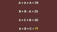 Test IQ exclusiv pentru genii | Dacă A+A+A=39, B+B-A=25 și 6+C+B=50, cât fac A+B+C=?