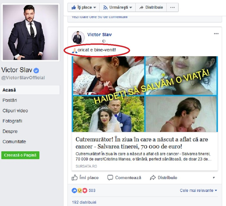 FOTO / Victor Slav, strigăt disperat de ajutor, după ce a aflat povestea Cristinei: „În ziua în care a născut, medicii au spus că are cancer”