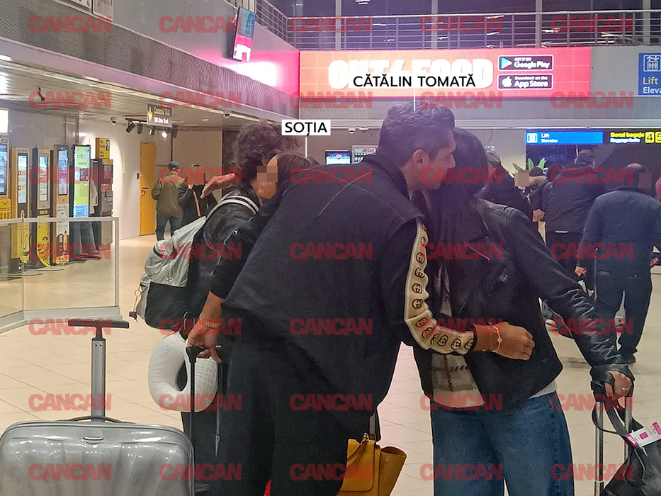 Cătălin Tomată și soția în aeroport, își iau rămas bun de la prieteni